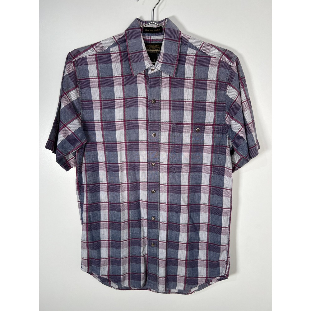 Vintage‎ 90s Eddie Bauer Cascade Cotton Plaid Short Sleeve Shirt Pink Mens Small